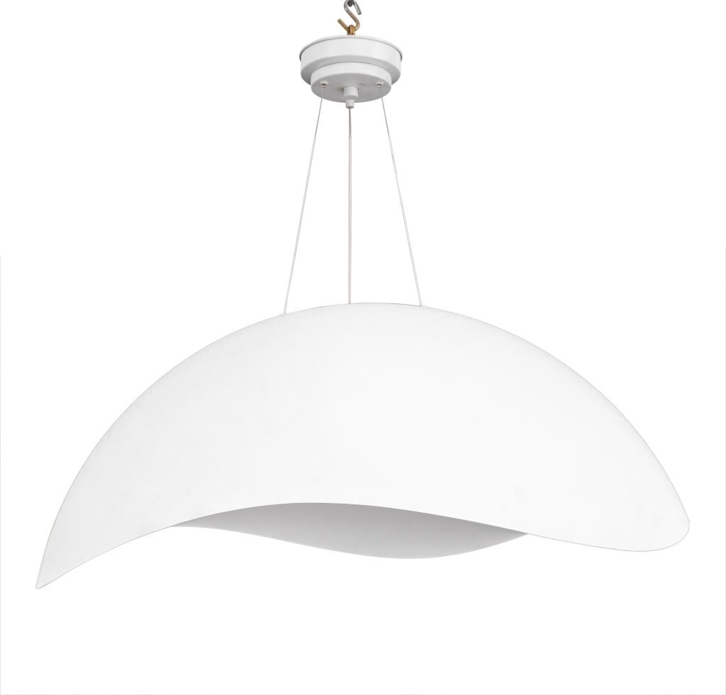 Italian Modern White Matte Half Dome Chandelier: Italian Modern White Matte Patinated Metal Half Dome Suspension Chandelier, with wave shaped rim. 28" H x 33" W x 33" D. Provenance: From an 850 Park Avenue Collection. Keywords: Vintage Lighting, Pen