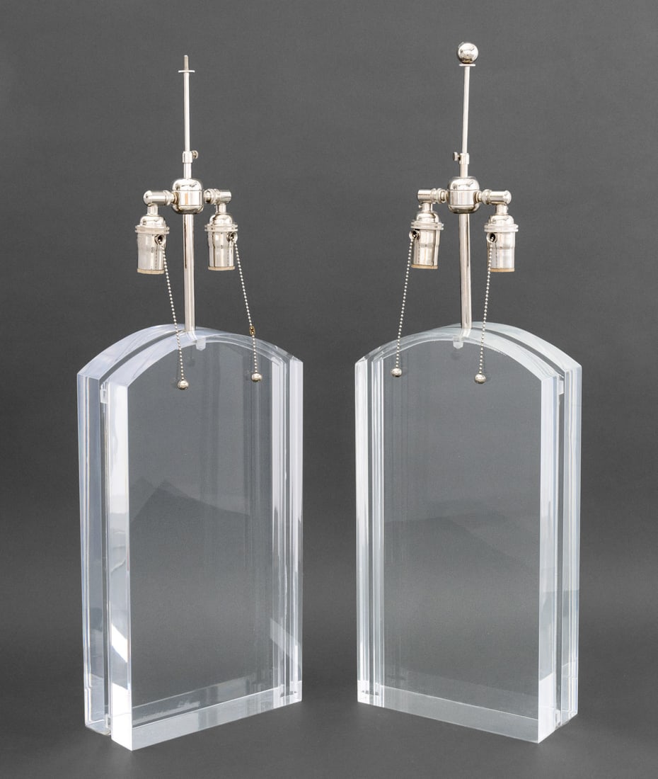 Modern Clear Acrylic and Chrome Table Lamps, Pair (1 of 7)