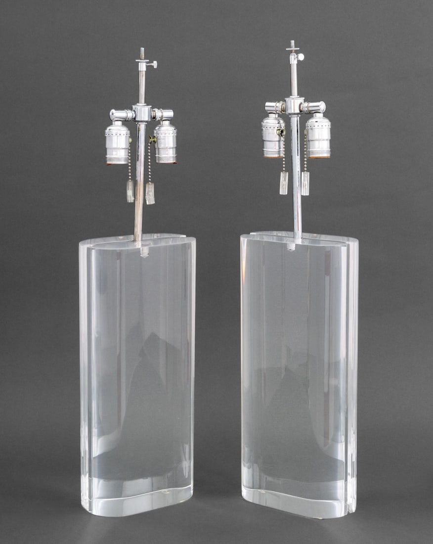 Modern Clear Acrylic and Chrome Table Lamps, Pair (1 of 5)