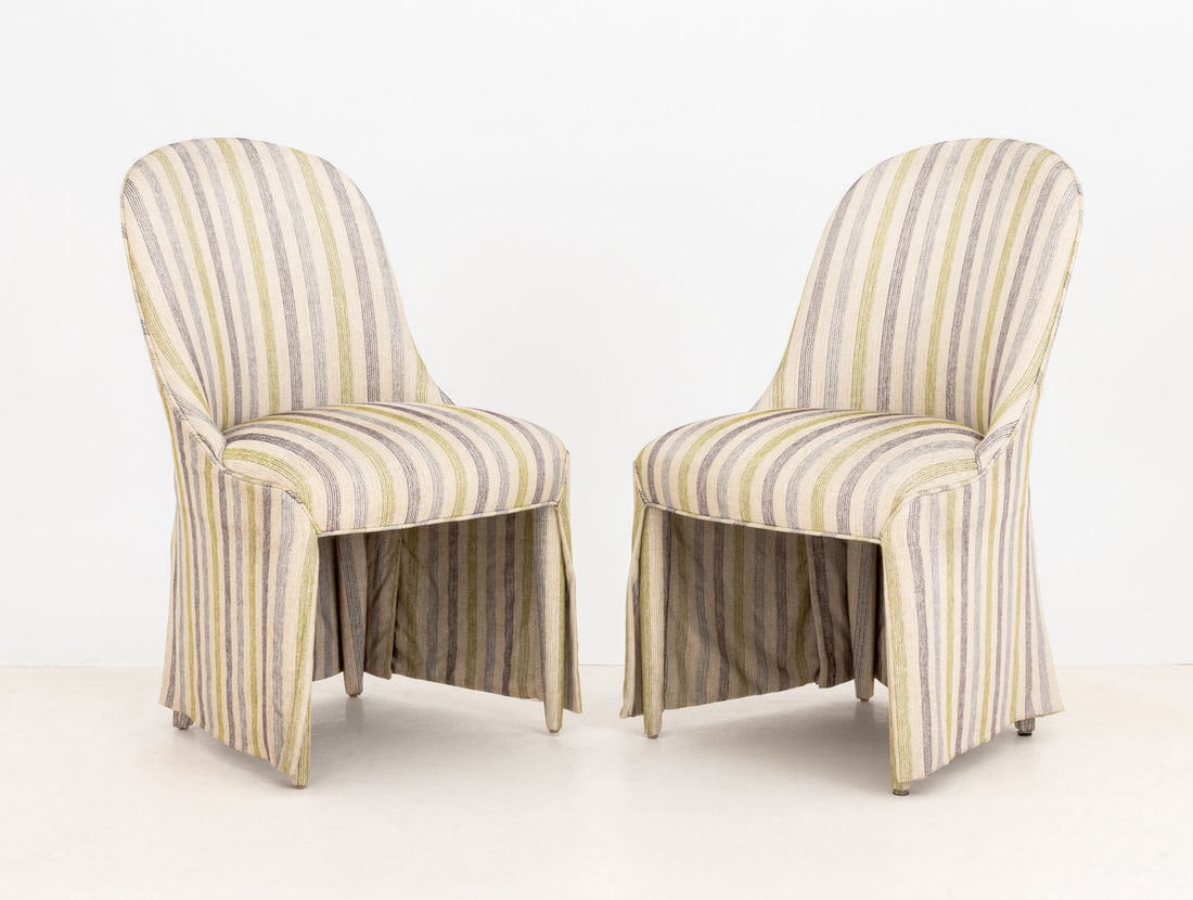 Modern Striped Upholstered Dining Chairs - 3