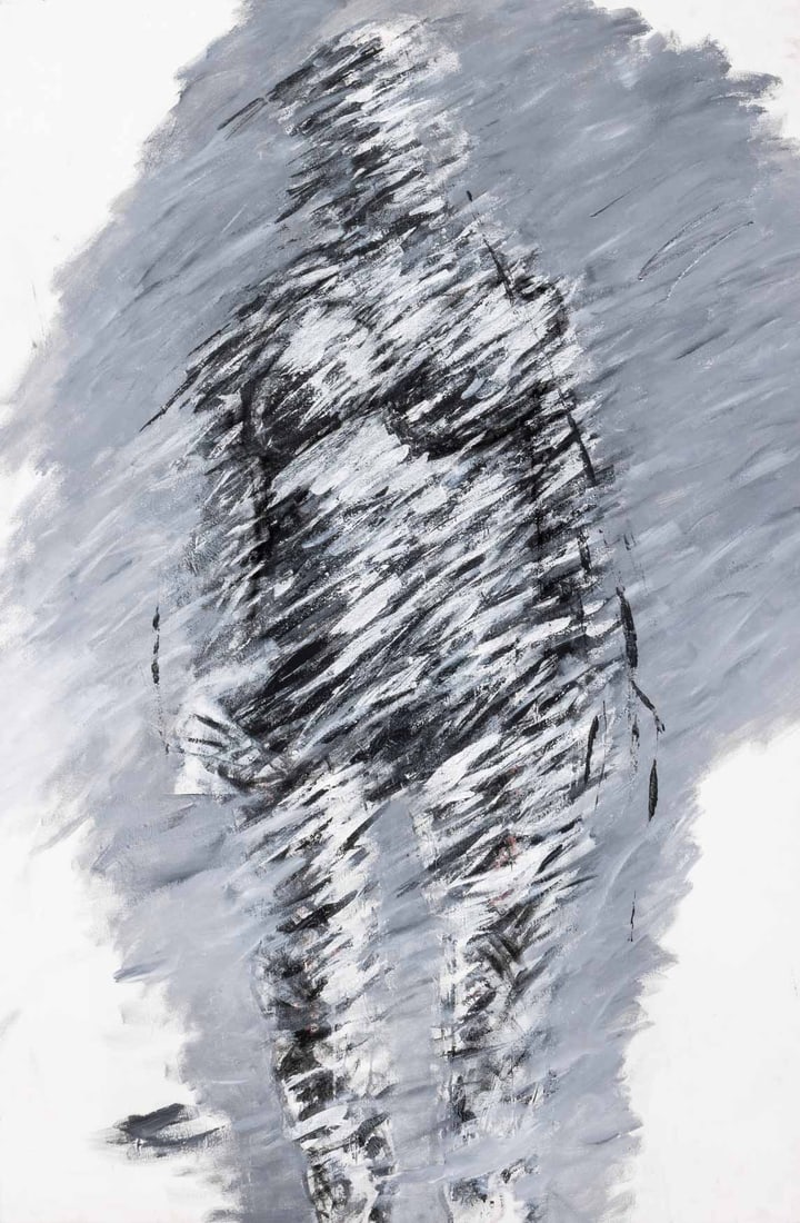 Domenick Capobianco Abstract Figure Oil on Canvas: Domenick Capobianco (American, b. 1928), Abstract Figure in Black and White, Oil on Canvas, unsigned, unframed. 61.25" H x 40.25" W. Provenance: From the collection of the artist. Note: Domenick Capob