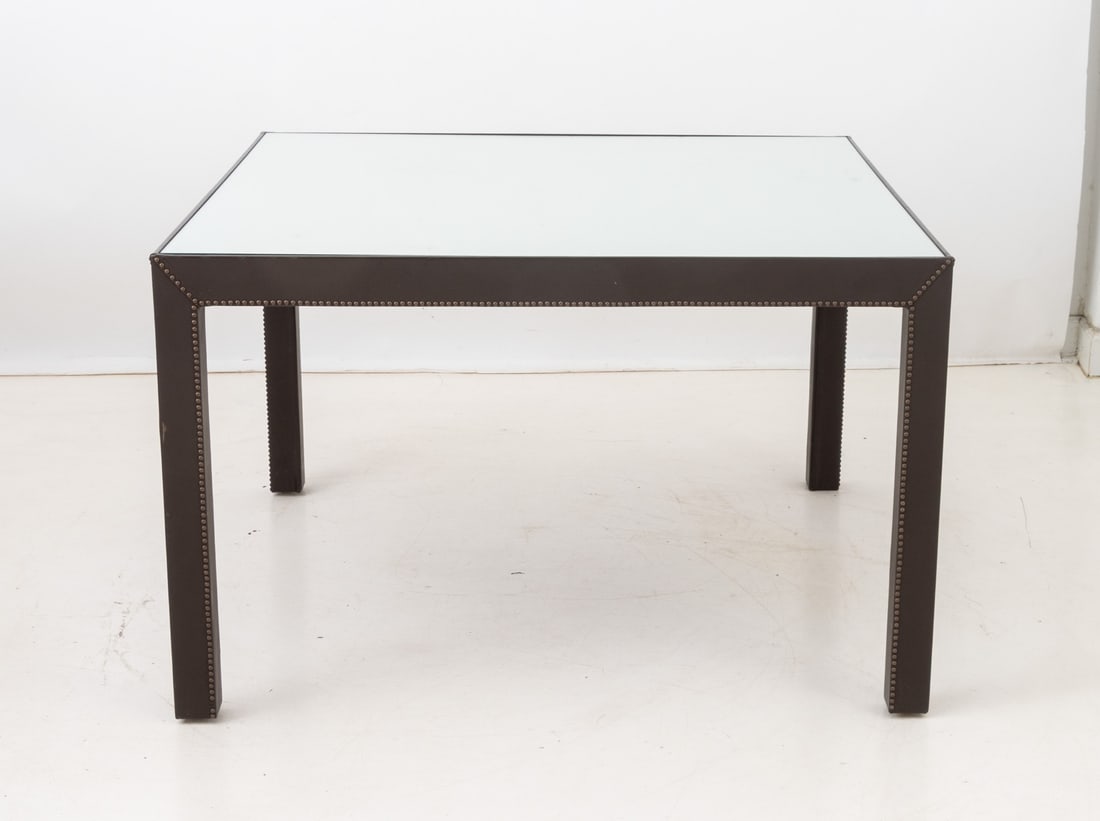 Modern Mirrored Top Leather Covered Dining Table - 2