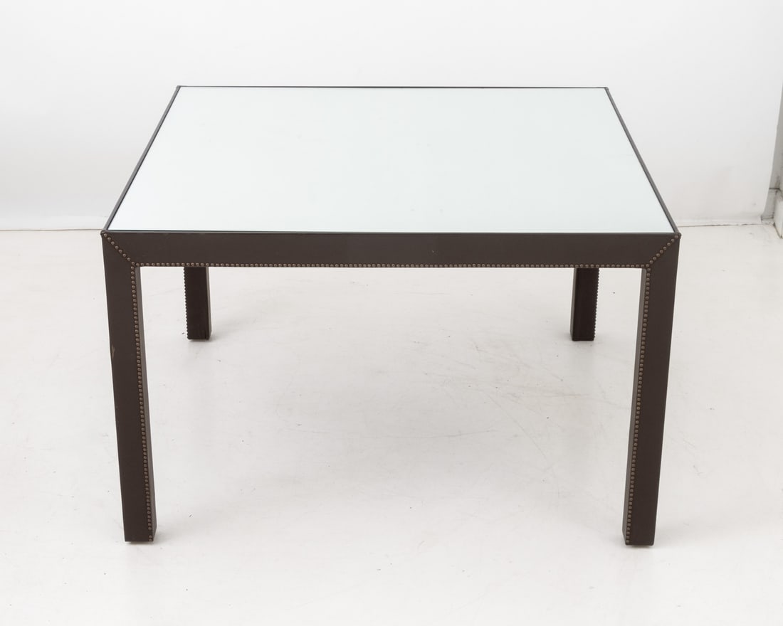 Modern Mirrored Top Leather Covered Dining Table - 3