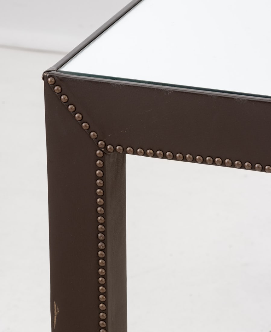 Modern Mirrored Top Leather Covered Dining Table - 4
