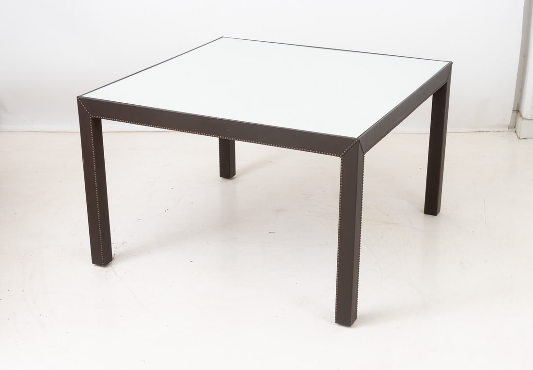 Modern Mirrored Top Leather Covered Dining Table - 5