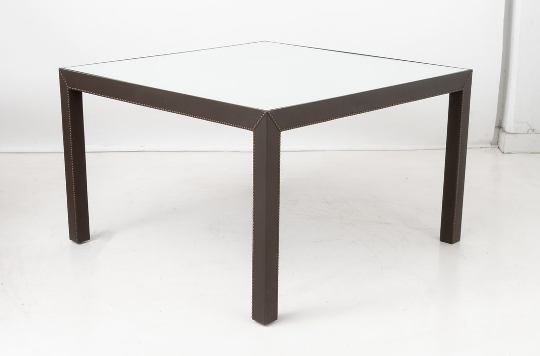 Modern Mirrored Top Leather Covered Dining Table - 6