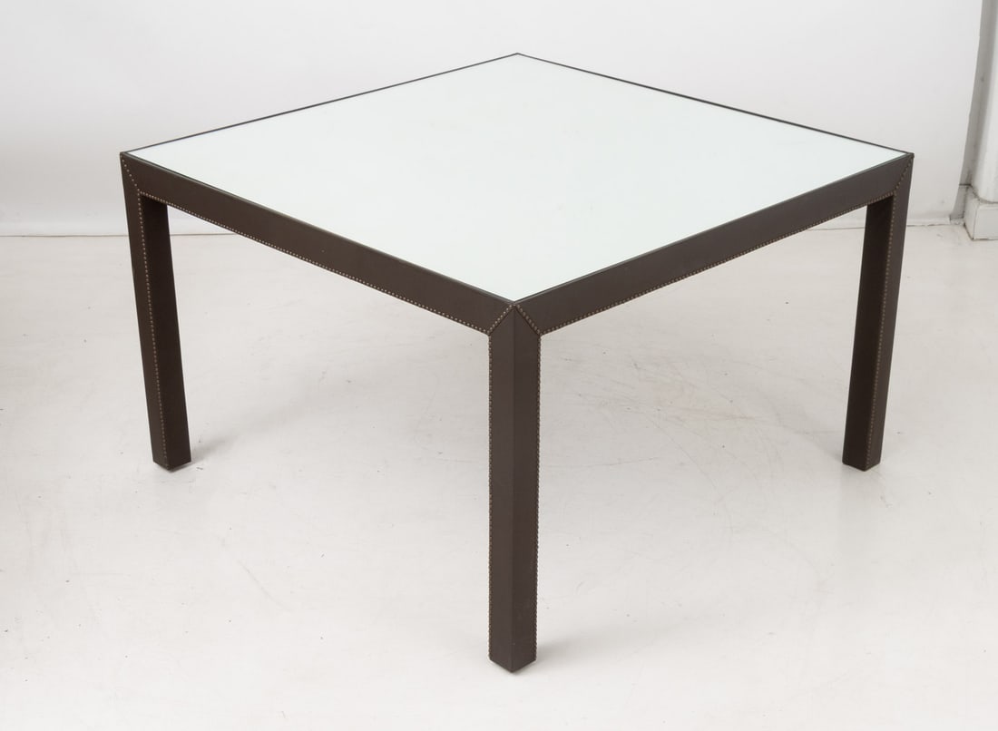 Modern Mirrored Top Leather Covered Dining Table - 7