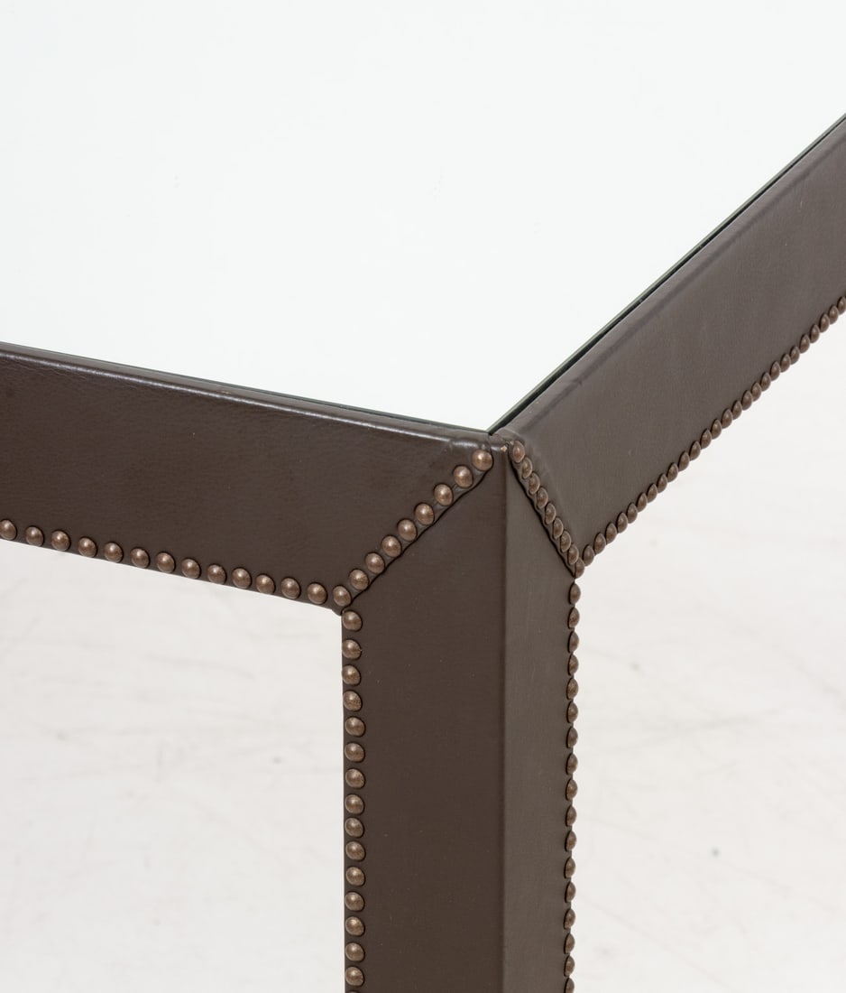 Modern Mirrored Top Leather Covered Dining Table - 8