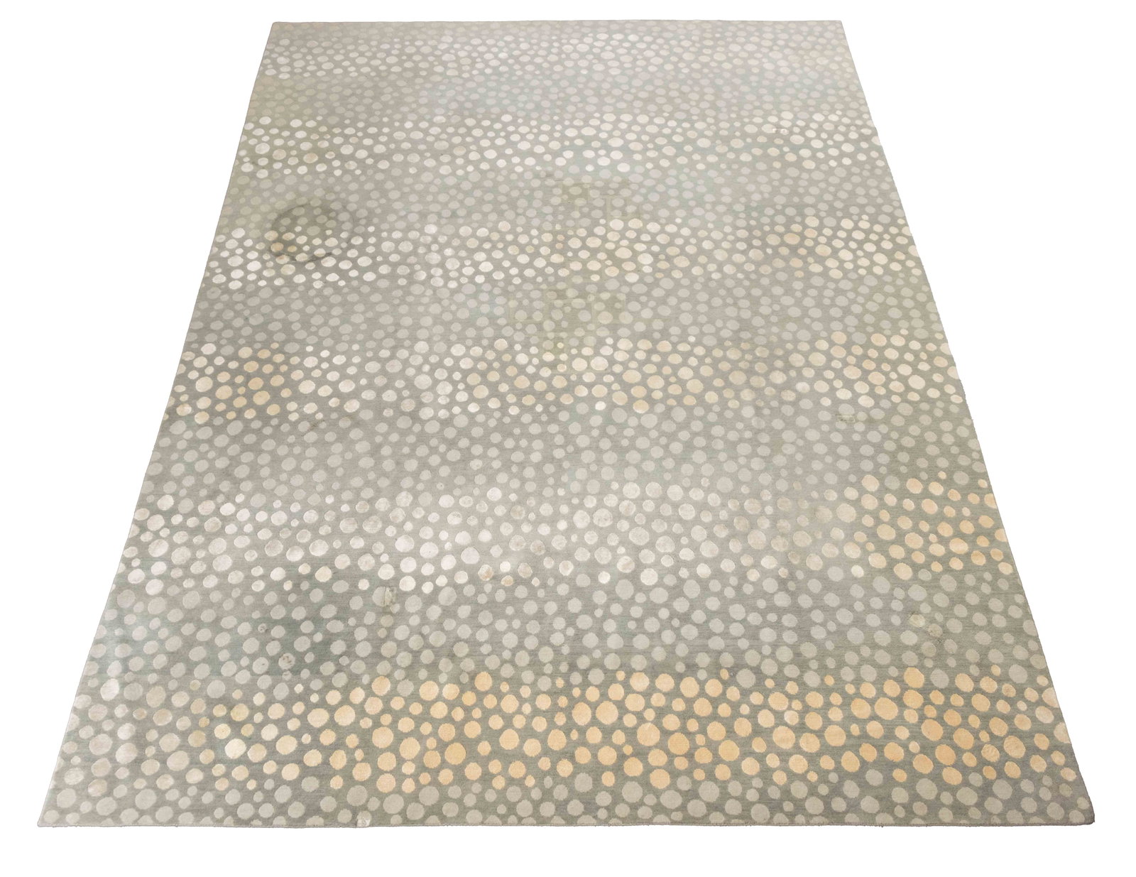 "Bubbling Sagebrush" Carpet, 13' 10.75" x 10': "Bubbling Sagebrush" Pattern Tibetan Wool and Silk Blend Carpet, with labels to underside. 13' 10.75" L x 10' W. Provenance: From a SoHo, New York Collection. Keywords: Modern design, Area rugs, Carpe