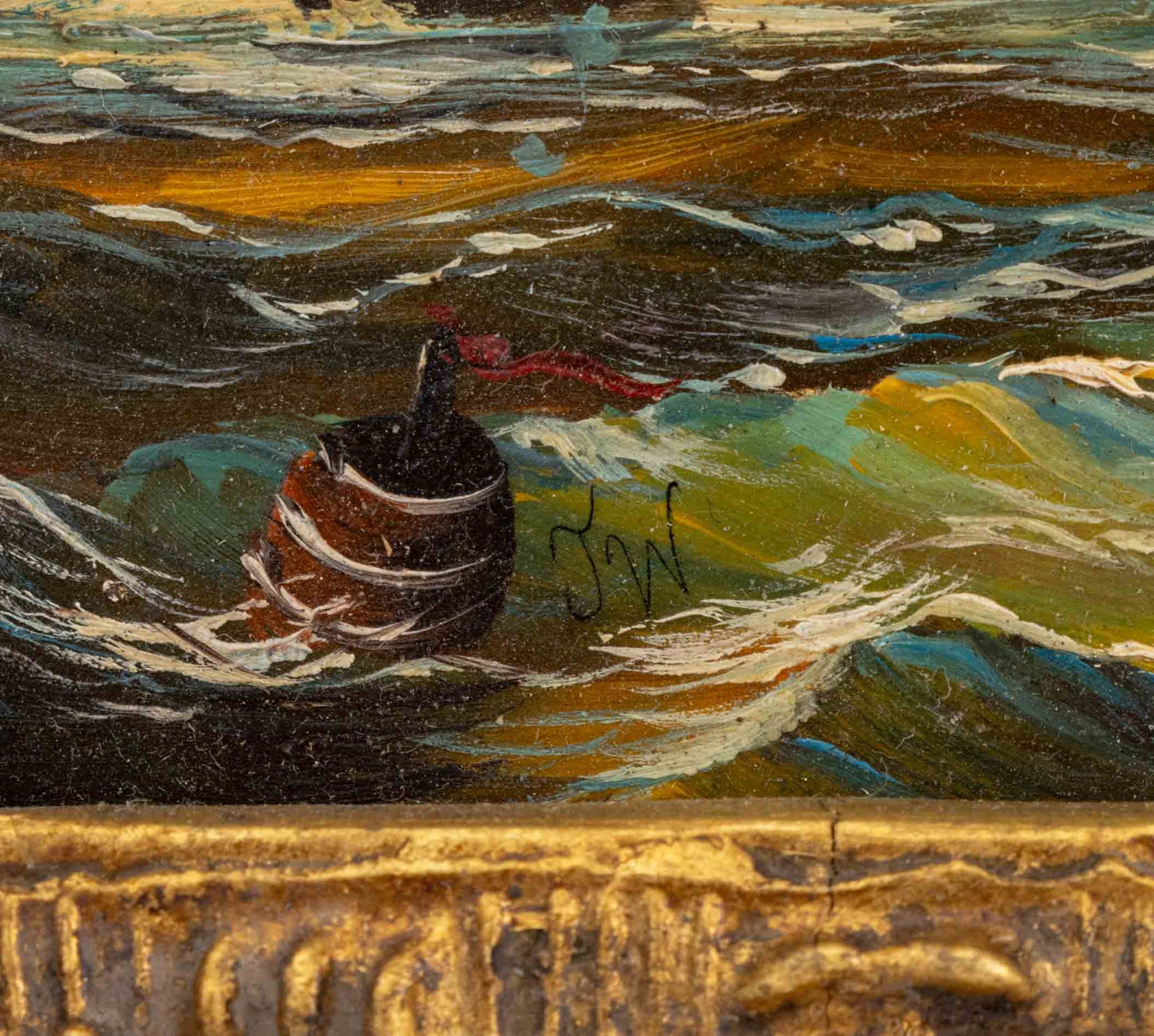 Signed Nautical Scene Oil on Panel, 19th C. - 7