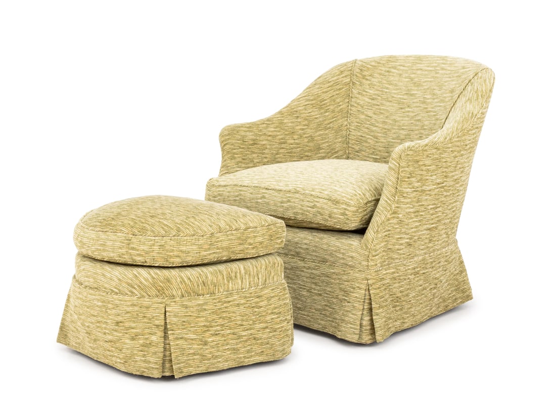 Modern Green Upholstered Tub Chair & Ottoman (1 of 9)