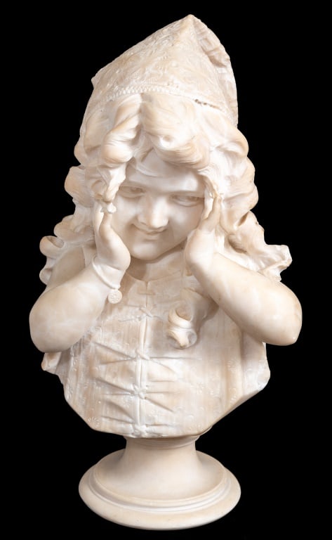 Emilio Fiaschi Neapolitan Girl Alabaster Bust (1 of 5)