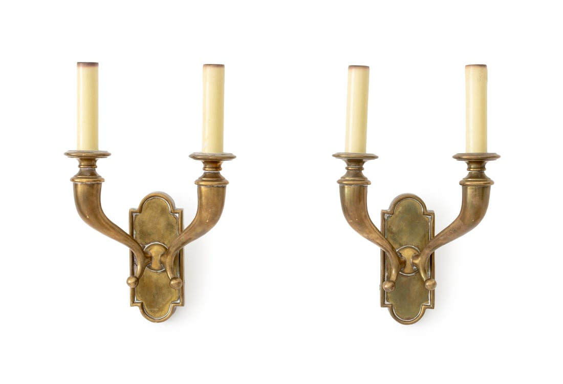 Georgian Style Brass Two-Branch Wall Sconces, Pair (1 of 6)