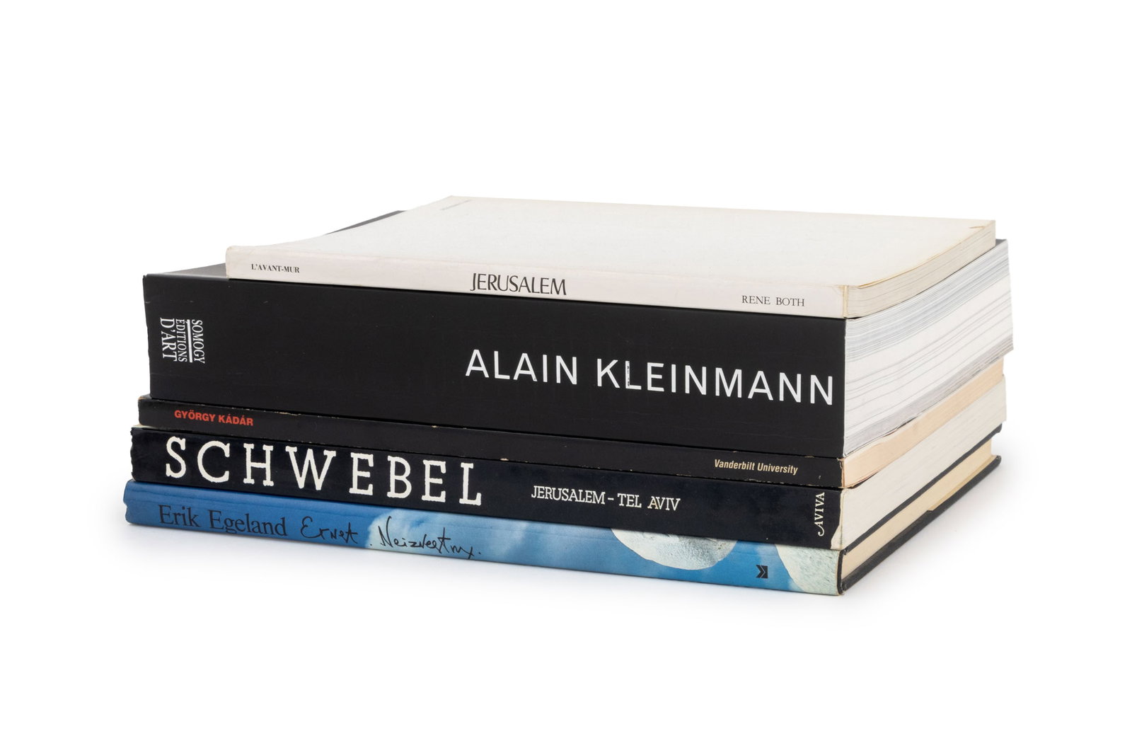 Signed Books on Jewish History and Art, 5: Collection of Five Books on Jewish History and Art, comprising: "Alain Kleinmann", signed and inscribed "Pour Marion et Elie / Wiesel, avec admiration / at amitite! / Alain 77" on flyleaf, "Ernst Neiz