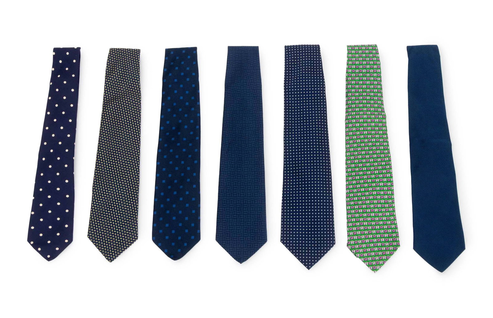 Collection of Brooks Brothers Silk Ties, 7: Collection of Seven Brooks Brothers Silk and Silk Blend Ties, most with original box. 55" L x 3.75" W. Provenance: From the Fifth Avenue Estate of a Distinguished Author and Humanitarian. Keywords: De