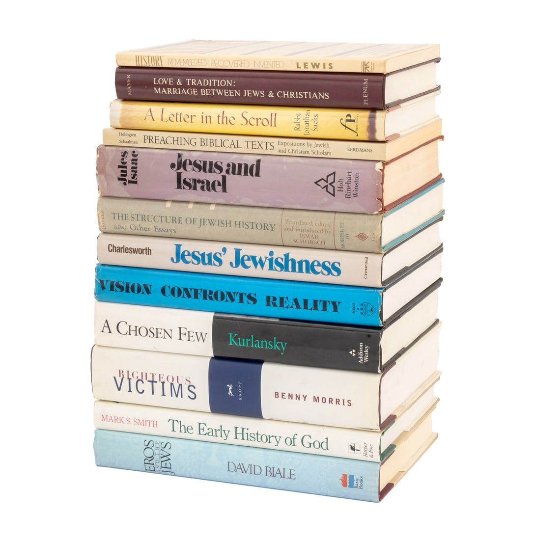 Books on Judaism and Jewish History, 12: Collection of 12 Books on Judaism and Jewish History, comprising: "A Chosen Few", Kurlansky, Mark, "The Structure of Jewish History and Other Essays", Graetz, Heinrich, "Righteous Victims", Morris, Be