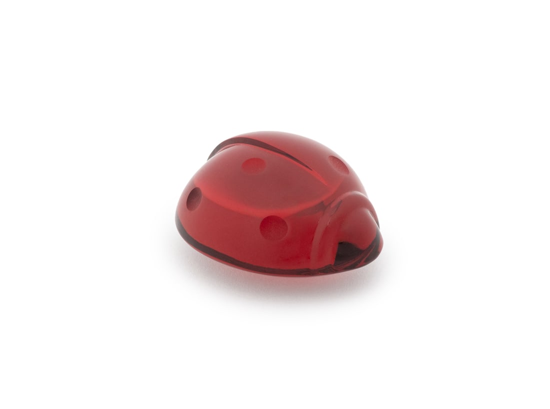 Baccarat Red Crystal Ladybug Paperweight: Baccarat Red Crystal Ladybug Paperweight, marked to underside. 1.25" H x 1.75" W x 2.25" D. Provenance: From the Fifth Avenue Estate of a Distinguished Author and Humanitarian. Keywords: Designer, Fre