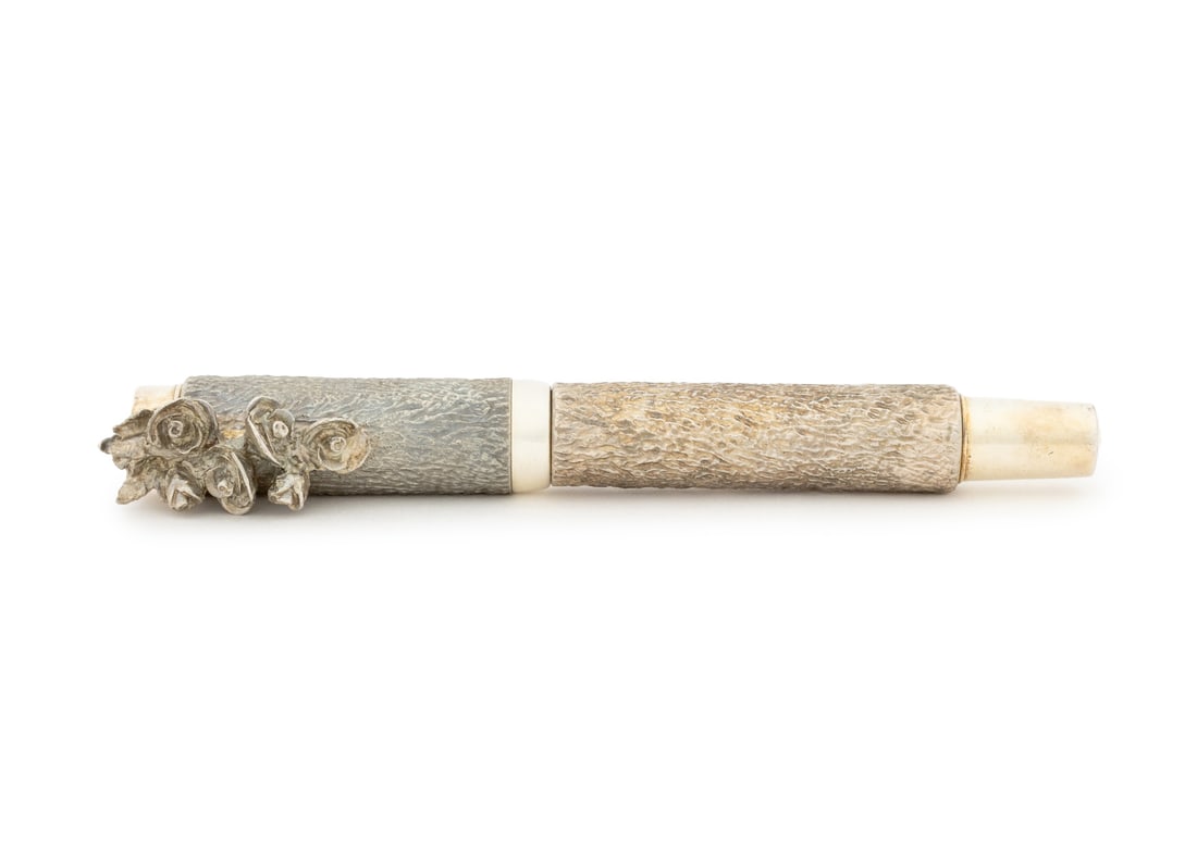 Michel Audiard "Roses" Silver Plate Fountain Pen: Michel Audiard "Roses" Silver Plate Fountain Pen, from the "Les Clipys II" series, signed and numbered edition "018/500" to cap, nib marked "Signe Audiard", together with Certificate of Authenticity a