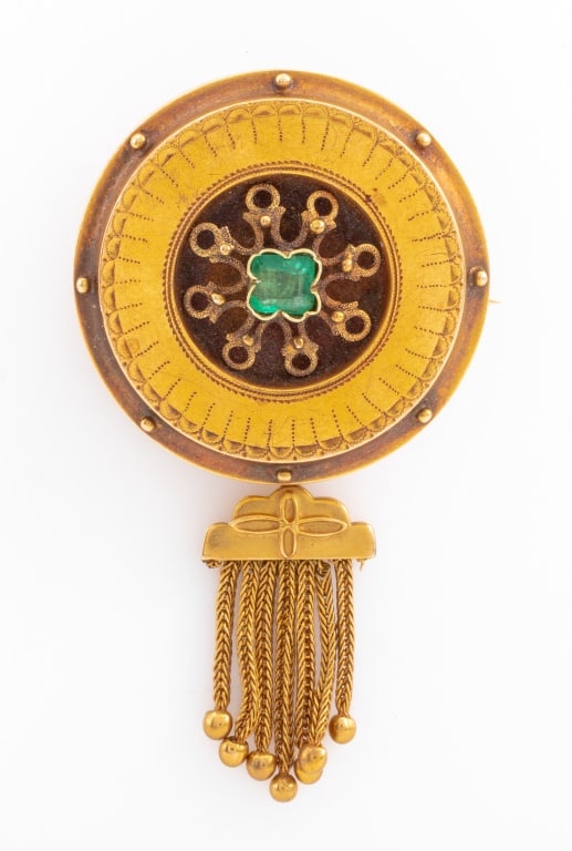 Antique Emerald and Yellow Gold Memento Mori Pin (1 of 6)