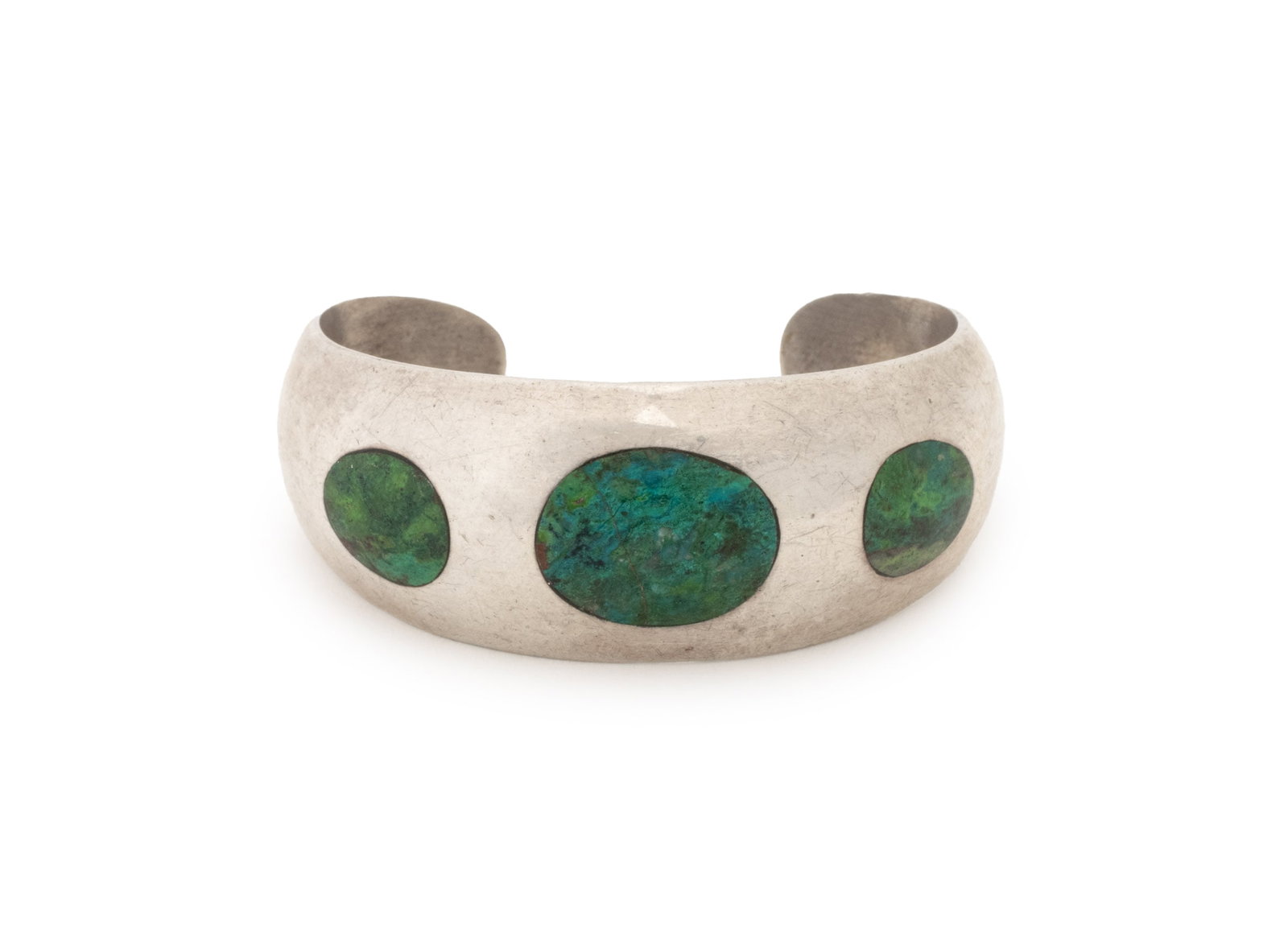 Taxco Chrysocolla and Sterling Silver Cuff Bangle (1 of 7)