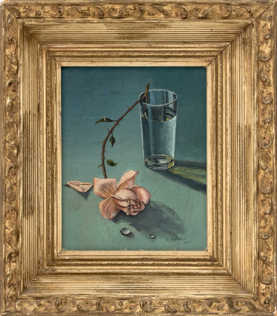 After Vladimir Tretchikoff "Weeping Rose", 1965: After Vladimir Tretchikoff (Russian, 1913-2006), "Weeping Rose", Oil on Board, 1965, signed "S. Sahlman", giltwood frame. Image: 9.5" H x 7.25" W; frame: 15.5" H x 13.75" W x 2.25" D. Provenance: From