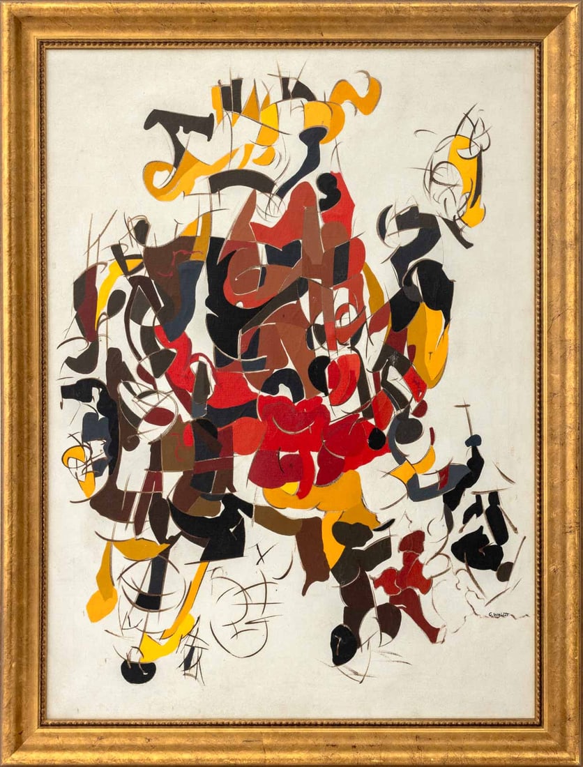 Signed Abstract Composition Oil on Canvas, 20th C. (1 of 5)