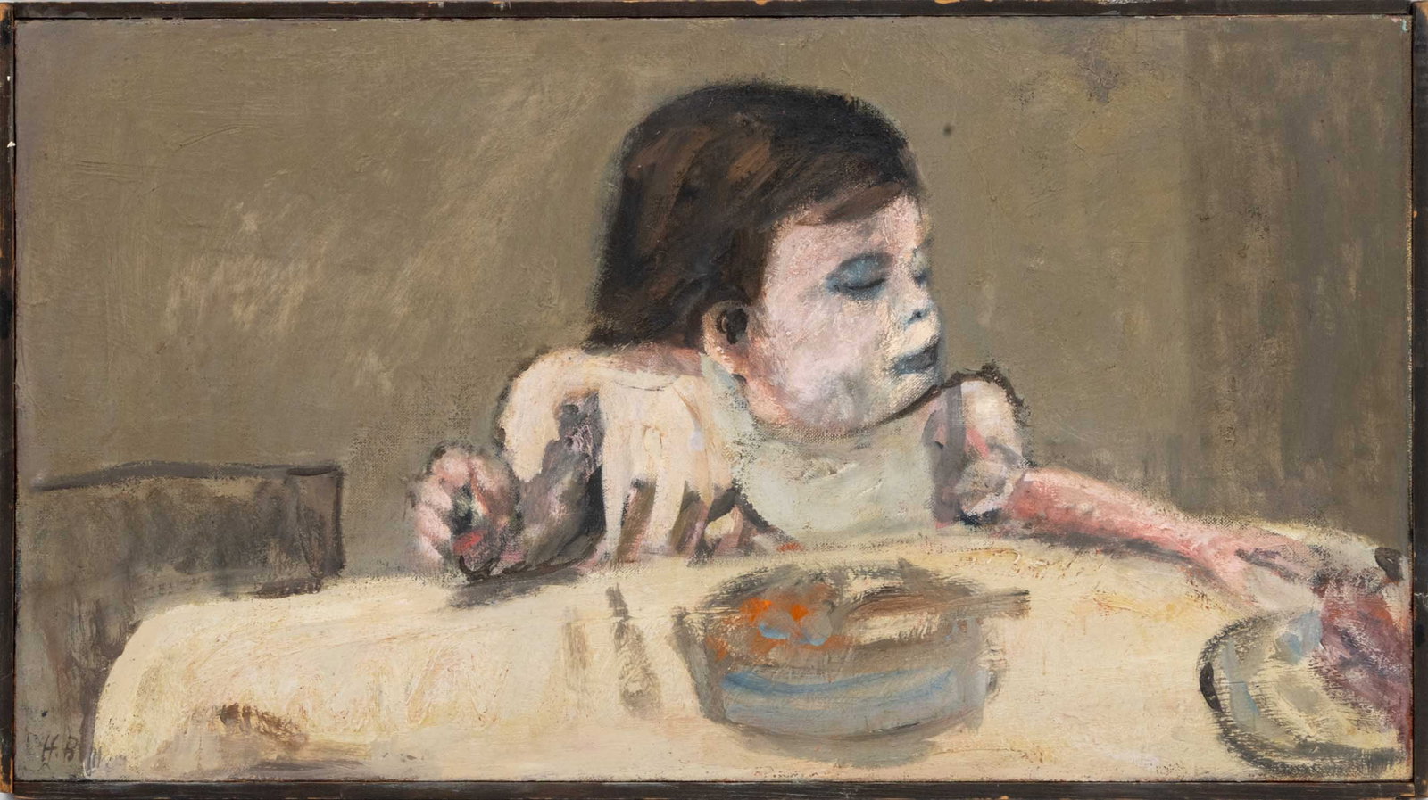 Illegibly Signed "The Baby" Oil on Canvas, 1963 (1 of 8)