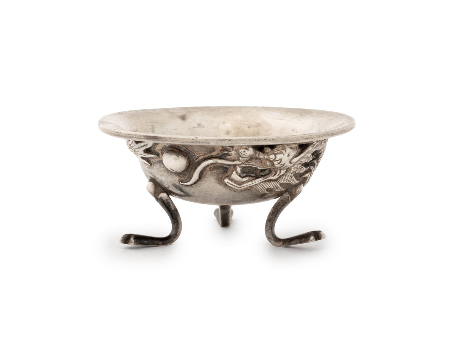 Chinese Export Silver Dragon Motif Salt Cellar (1 of 9)