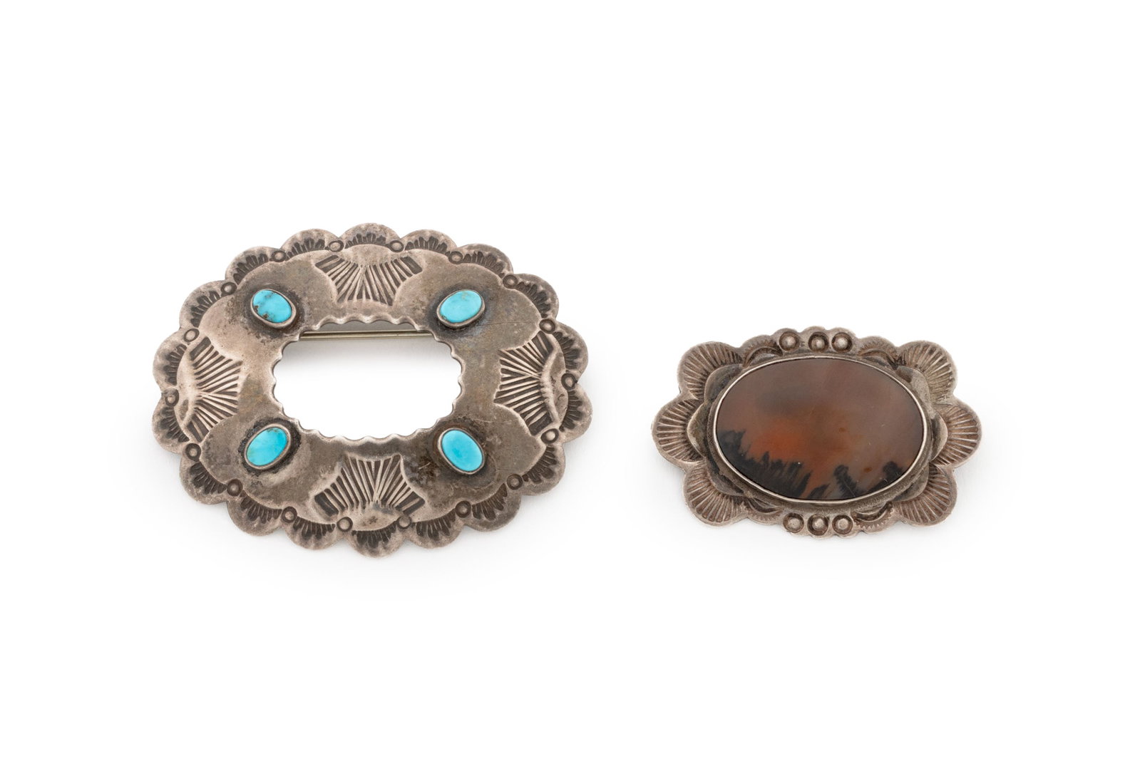 Navajo Dine Silver Agate & Turquoise Brooches, 2 (1 of 7)