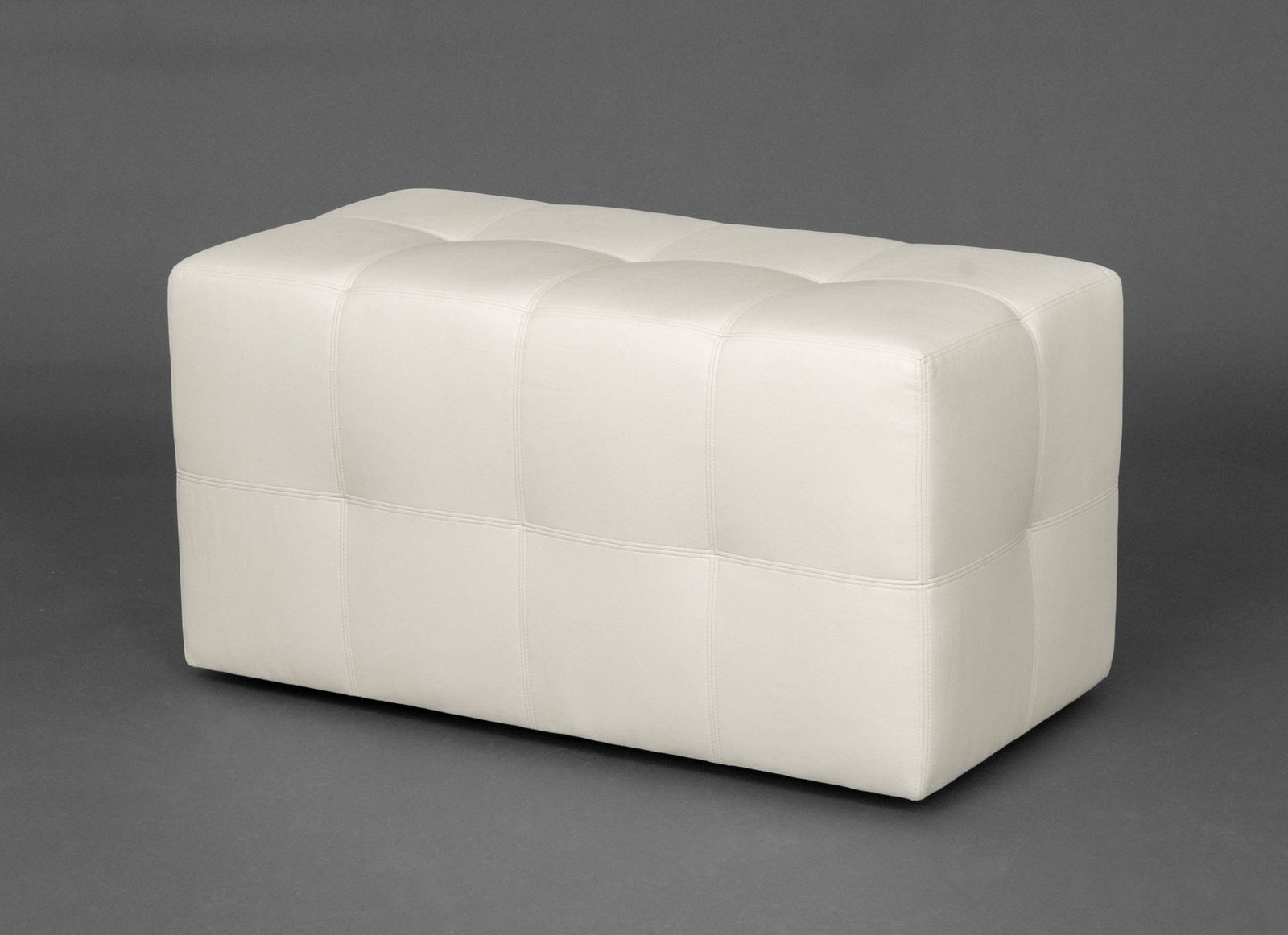 J. Robert Scott White Leather Upholstered Bench: J. Robert Scott White Leather Upholstered Bench, label to underside. 19.5" H x 36.5" W x 18.5" D. Provenance: From a 500 Park Avenue Estate. Keywords: Designer, Modern Furniture, Seating, Pouf, Ottoma
