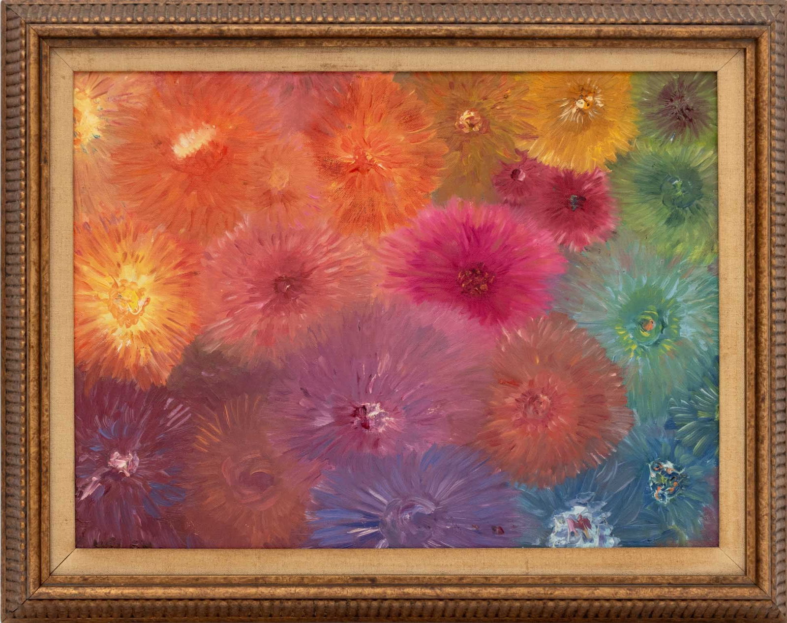 Signed Rainbow Flowers Oil on Canvas Panel (1 of 7)
