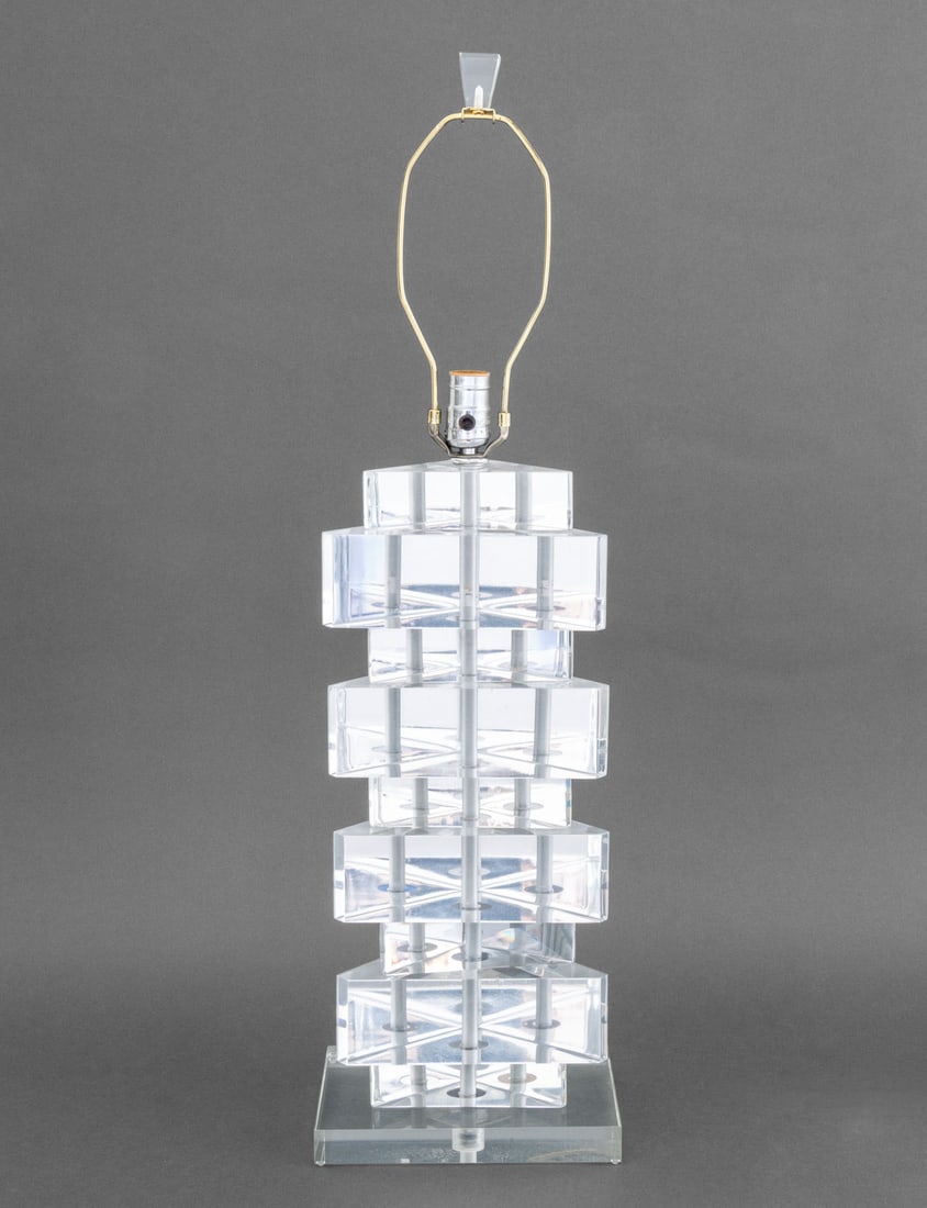 Karl Springer Style Triangular Clear Acrylic Lamp (1 of 8)