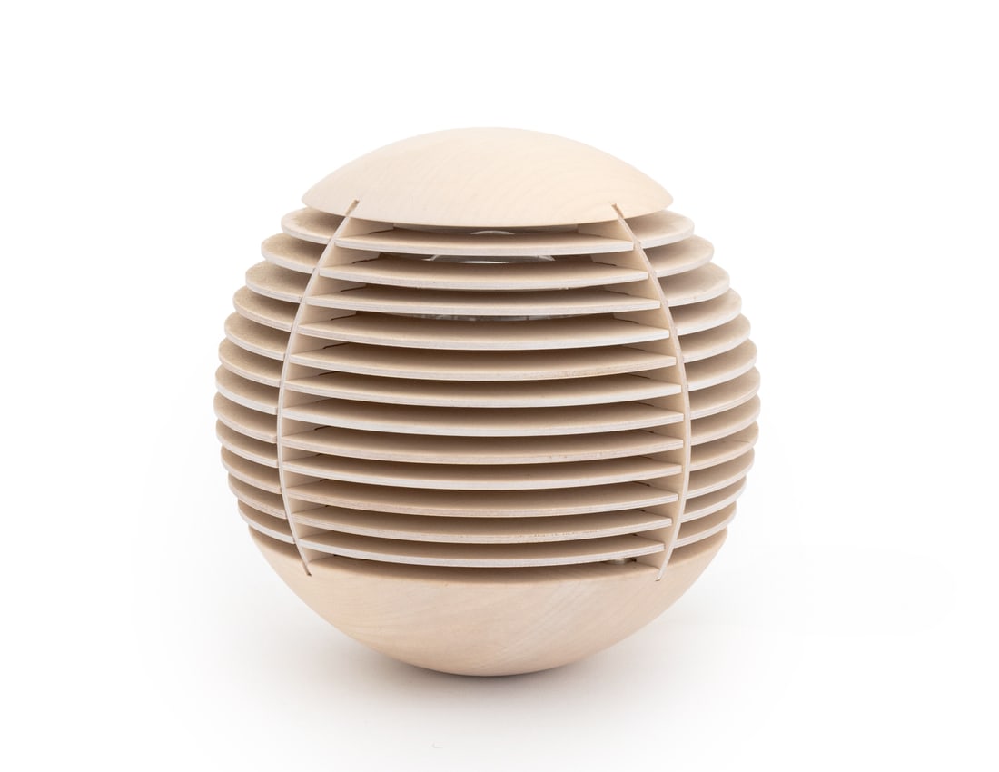Penta "Tocco" Spherical Table Lamp: Penta "Tocco" Spherical Table Lamp, in cerused wood. 6" H x 6" Diameter. Provenance: From a Vintage Collection of Italian Designer Furniture Samples. Keywords: Lighting, Italian Postmodern design, Ita