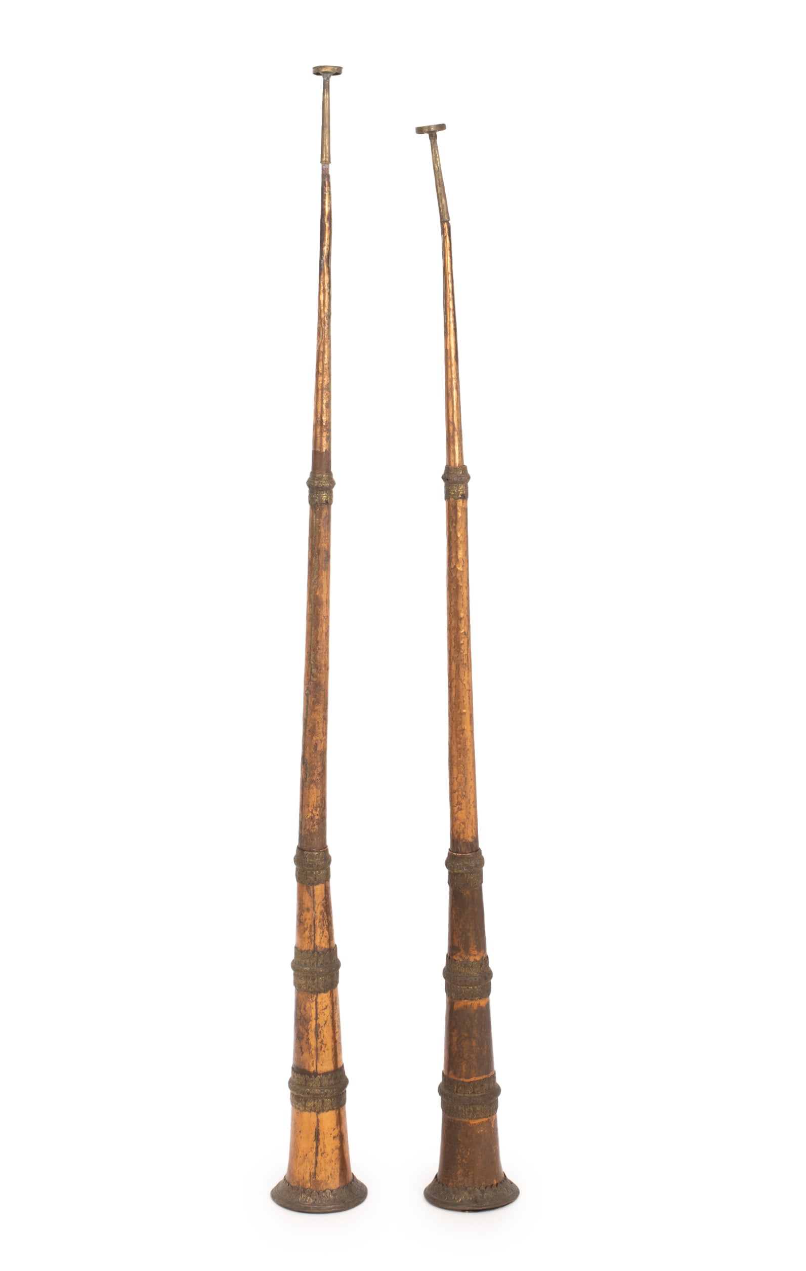 Tibetan Copper Telescopic Dung Chen Horns, Pair (1 of 7)