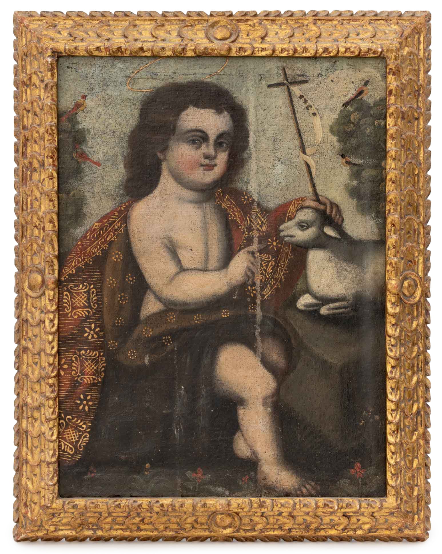 Spanish Colonial School "Agnus Dei" Oil, 19th C. (1 of 6)