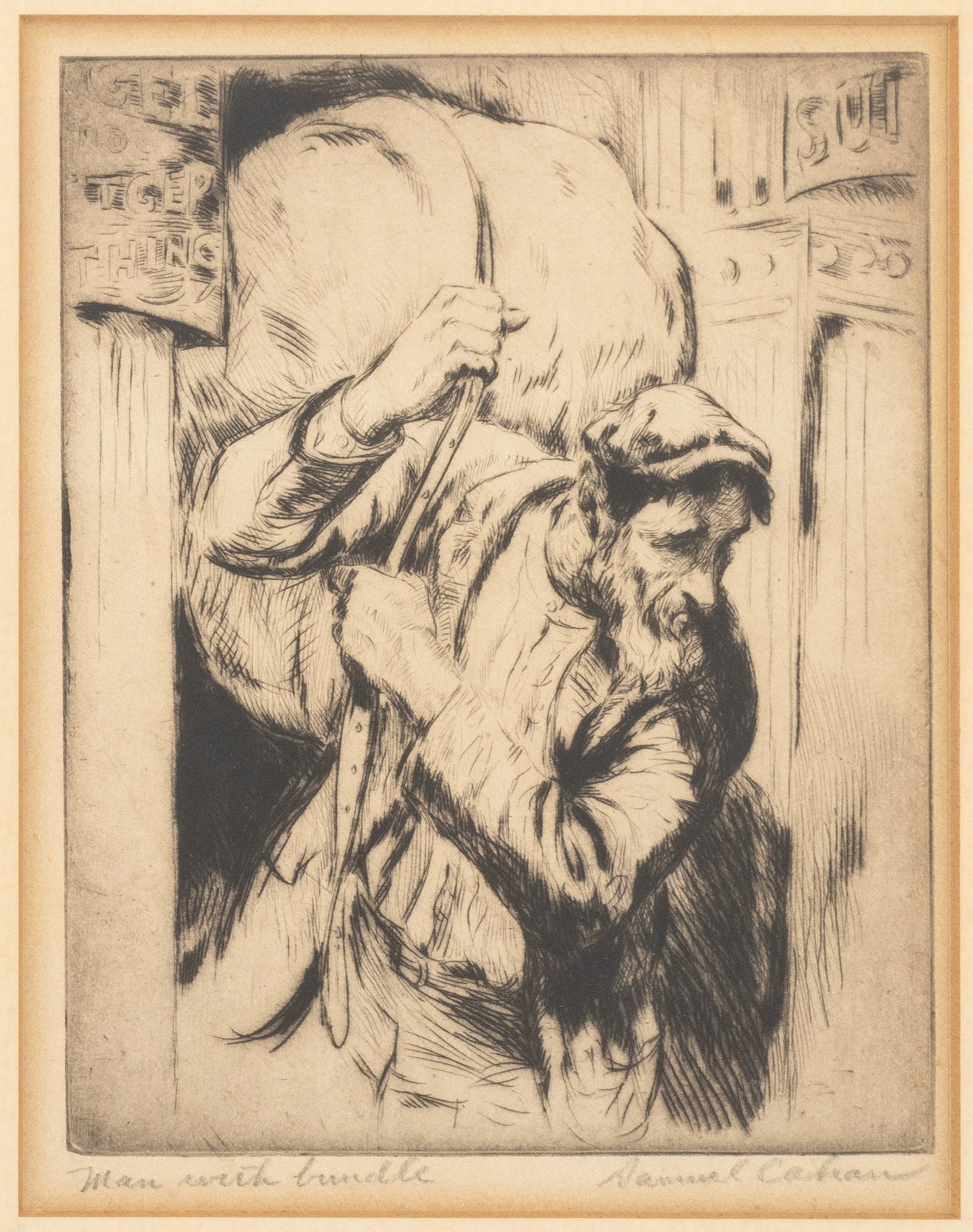Samuel Cahan "Man with Bundle" Etching - 2
