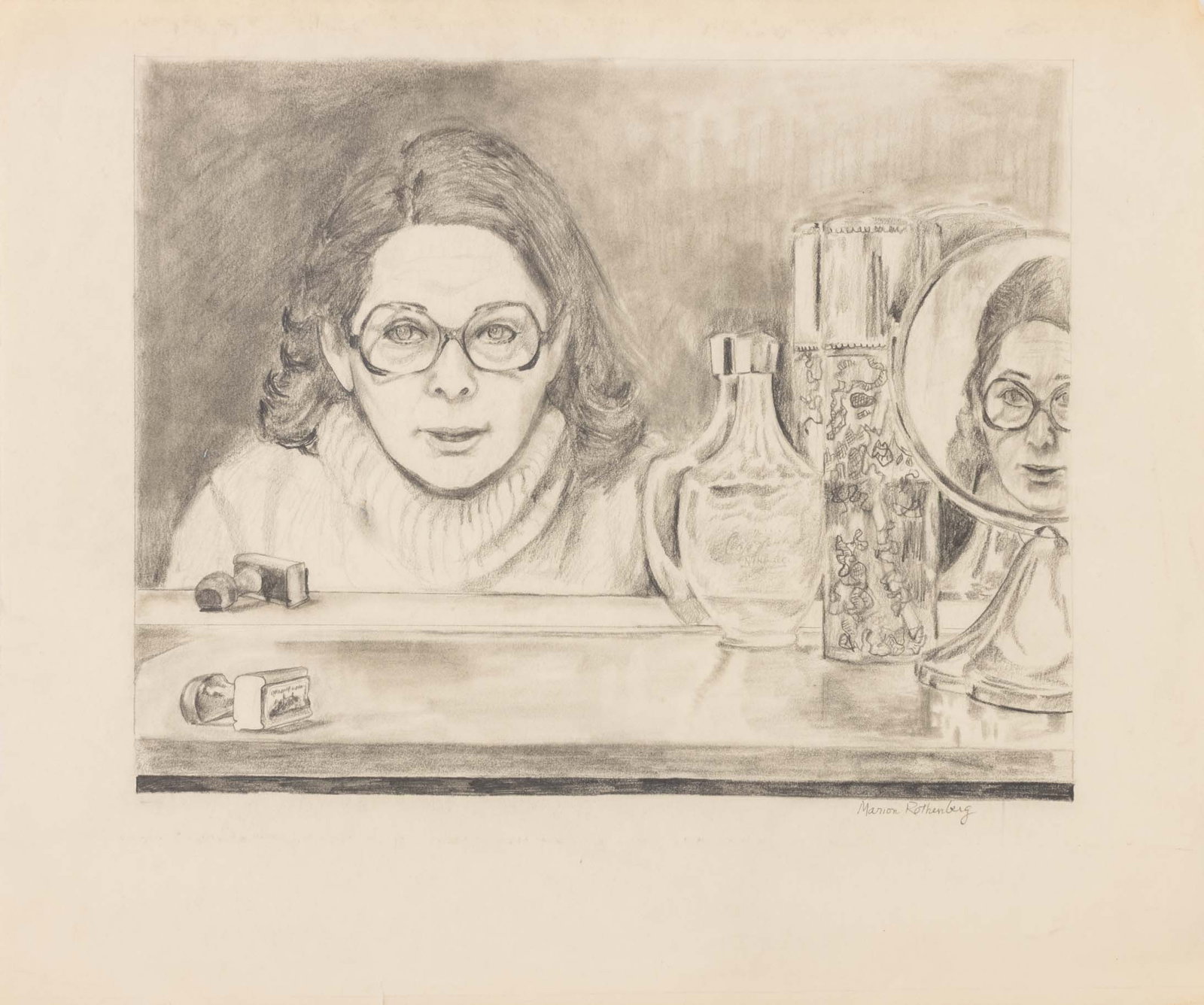 Marion Rothenberg Self-Portrait Graphite: Marion Rothenberg (American, 1923-2025), Self-Portrait, Graphite on Paper, signed in pencil lower right, unframed. Image: 11" H x 14" W; sheet: 15" H x 18" W. Provenance: The Morningside Heights Estat