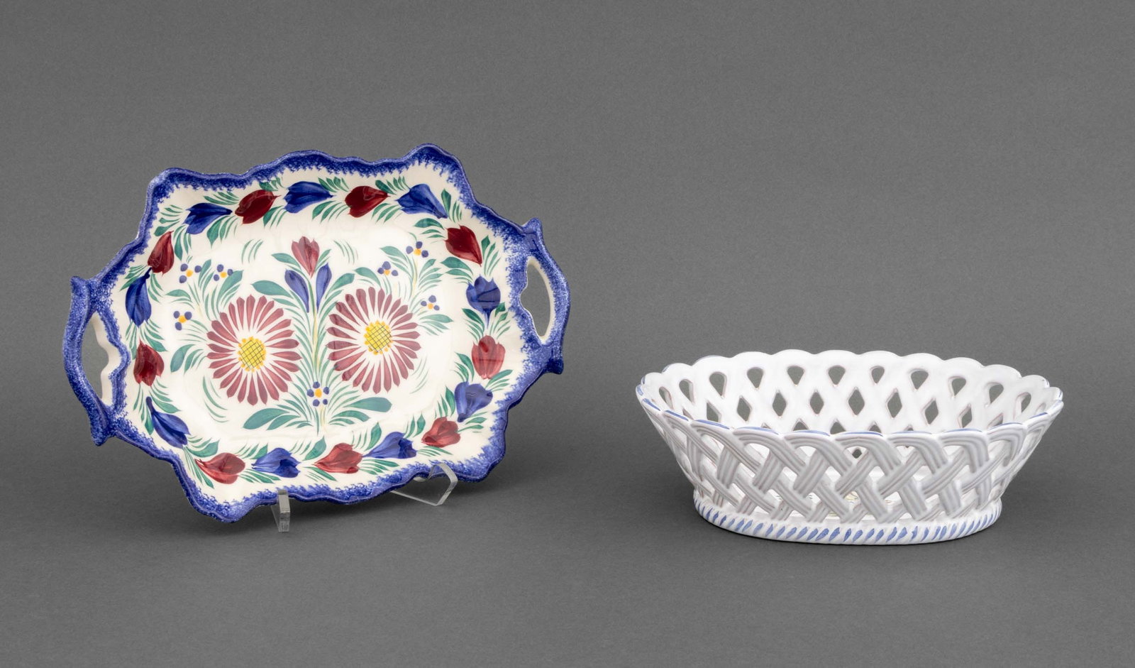 French Faience Bread Basket and Tray, 2 Pcs. (1 of 12)