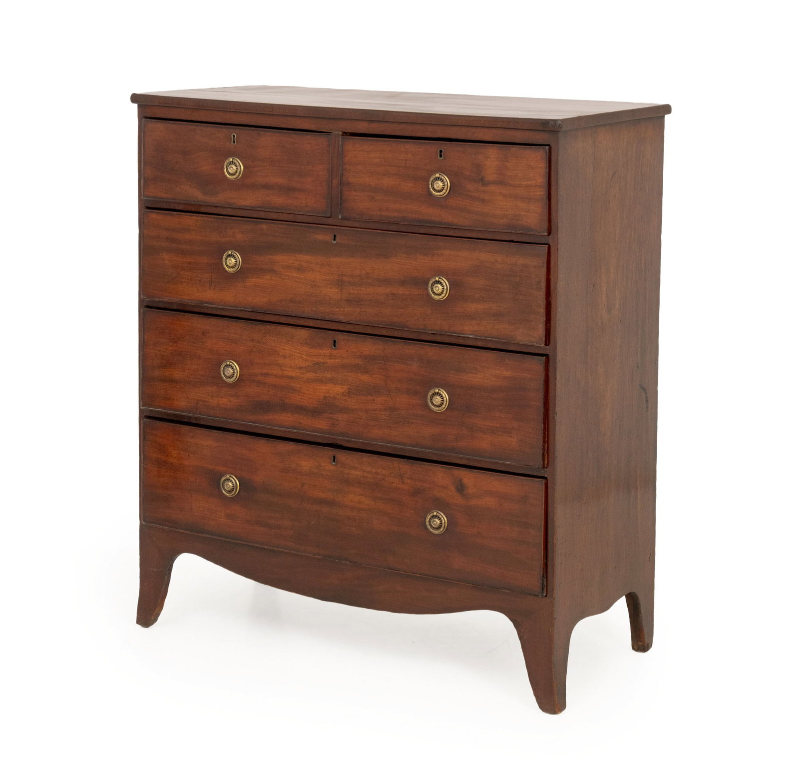 Regency Mahogany Chest of Drawers: Regency Mahogany Chest of Drawers, with two short drawers above three long drawers. 47" H x 41.5" W x 19.75" D. Provenance: From a 45 East 62nd Street Collection. Keywords: Antique Furniture, Dresser,