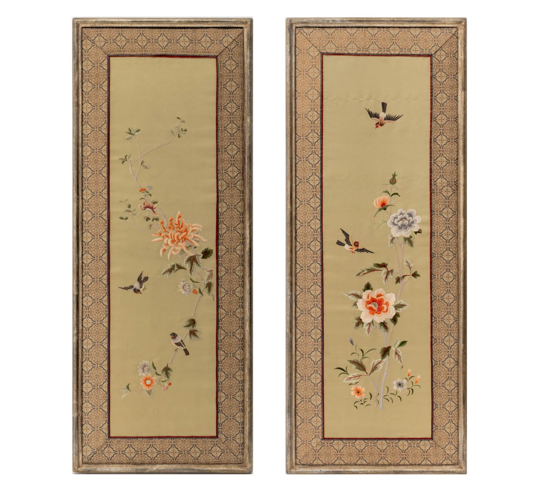 Chinese Embroidered Silk Panels, Pair (1 of 17)
