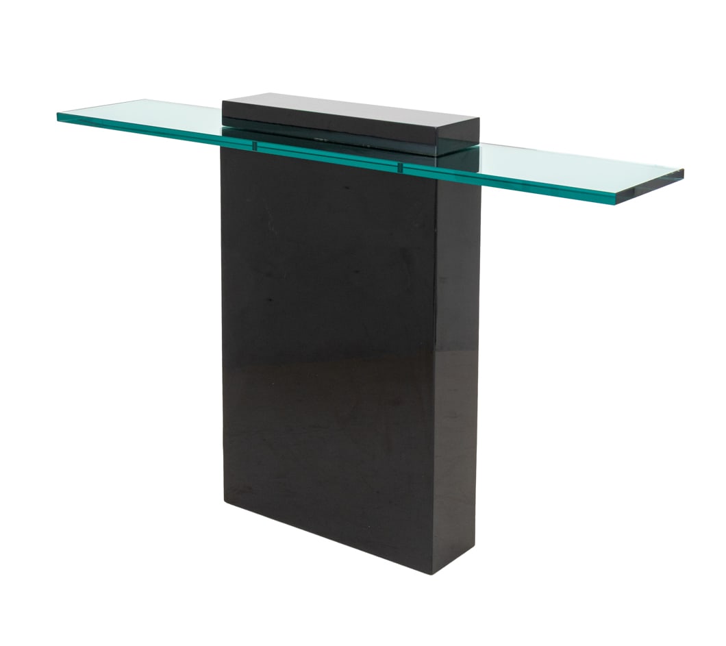 Modern Glass Top Black Lacquered Console Table (1 of 6)
