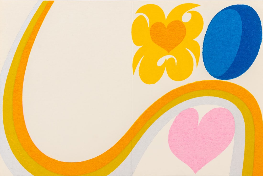 Carol Summers "Heartrise" Woodblock Print: Carol Summers (American, 1925-2016), "Heartrise", Woodblock Print in Colors on Cardstock, signed in plate lower left, unframed. 8" H x 12" W. Provenance: From a Chelsea Townhouse. Keywords: Prints,