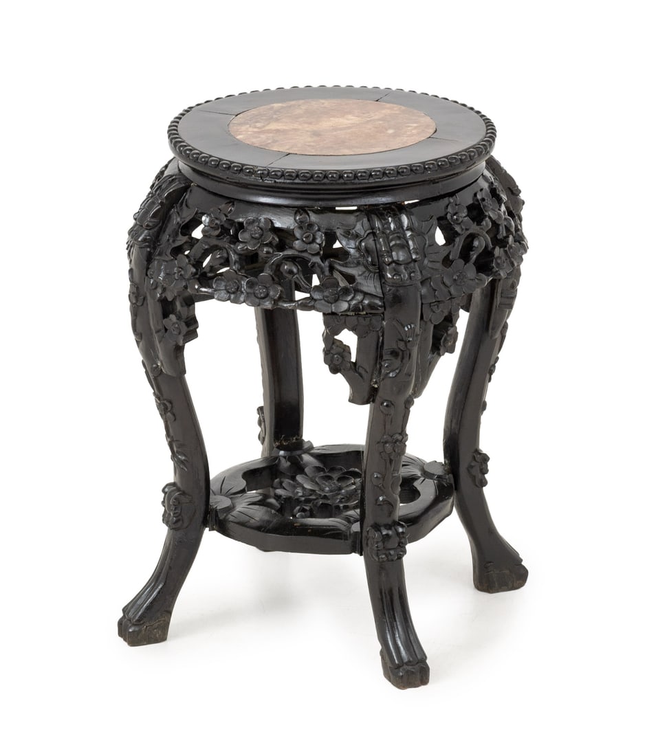 Chinese Hardwood and Marble Pedestal Table (1 of 6)
