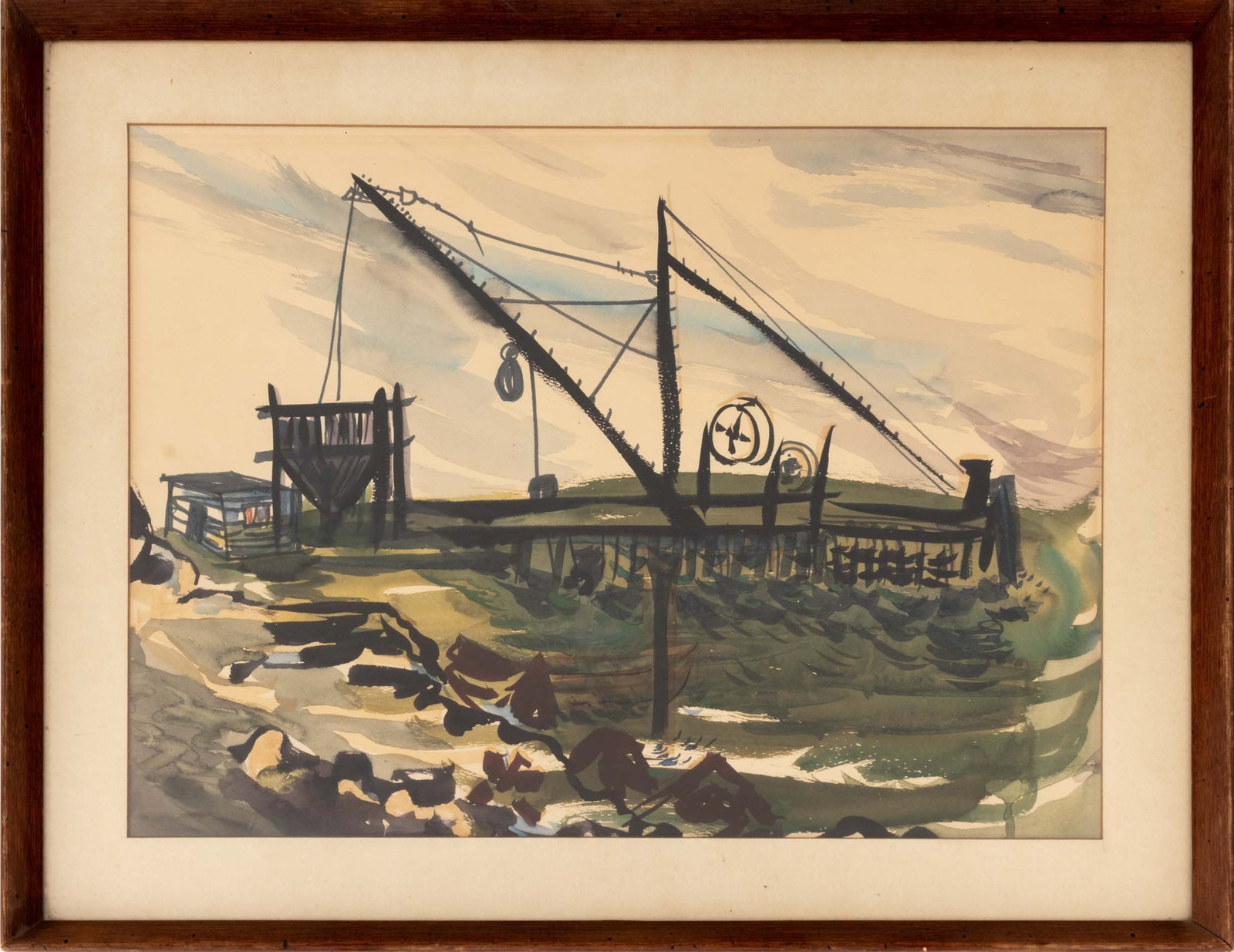 Crane Machine Watercolor on Paper, 20th C. (1 of 7)