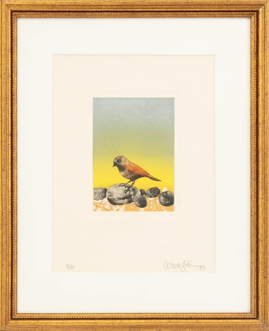 Arun Bose Bird on a Stone Aquatint, 1984 (1 of 10)
