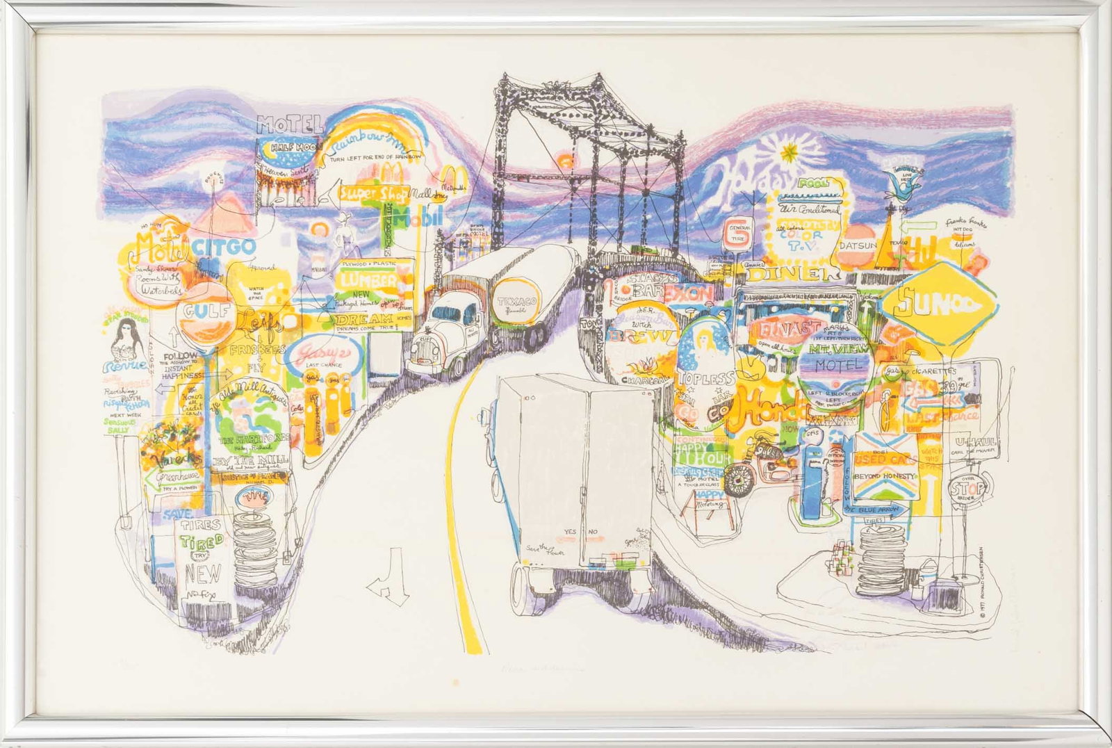Ronald Christensen "Neon Wilderness", 1977: Ronald Julius Christensen (American, 1923-1999), "Neon Wilderness", Serigraph in Colors, 1977, signed in pencil verticall lower right, titled lower center, numbered edition "69/275" lower left,