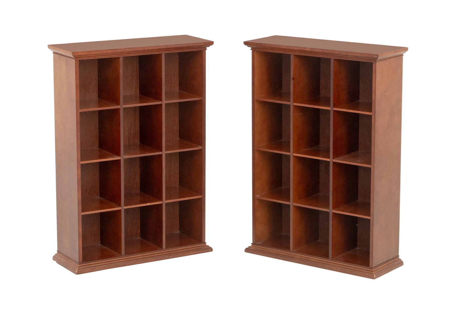 Modern Cherry Finish Pigeon Hole Bookcases, Pair (1 of 7)
