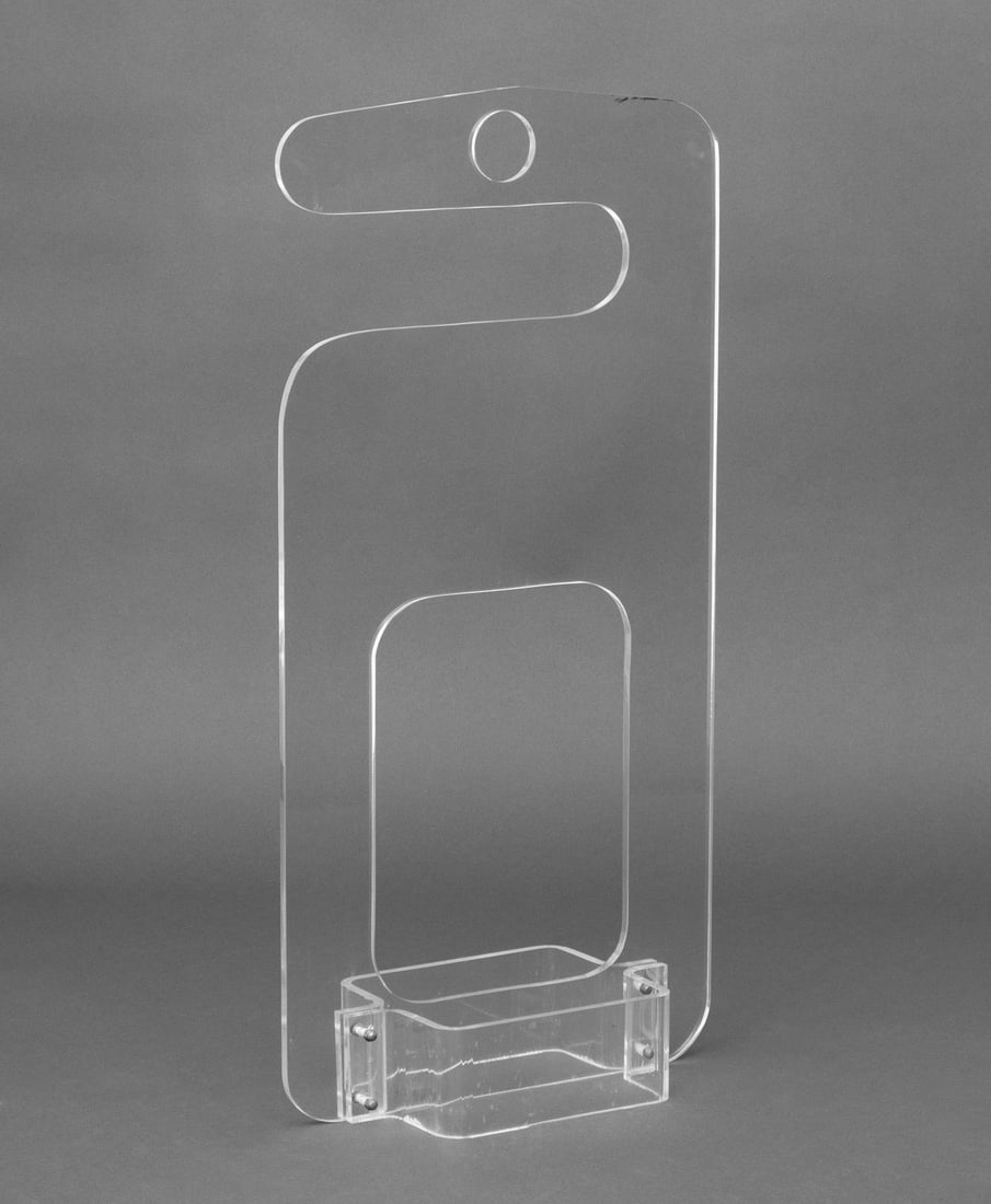 Modern Clear Acrylic Valet Stand, 1970s: Modern Clear Acrylic Valet Stand, 1970s, with ring handle and box form base. 35.5" H x 17.5" W x 8" D. Provenance: From a SoHo, New York Collection. Keywords: Italian Furniture, Butler stand, Coat Rac