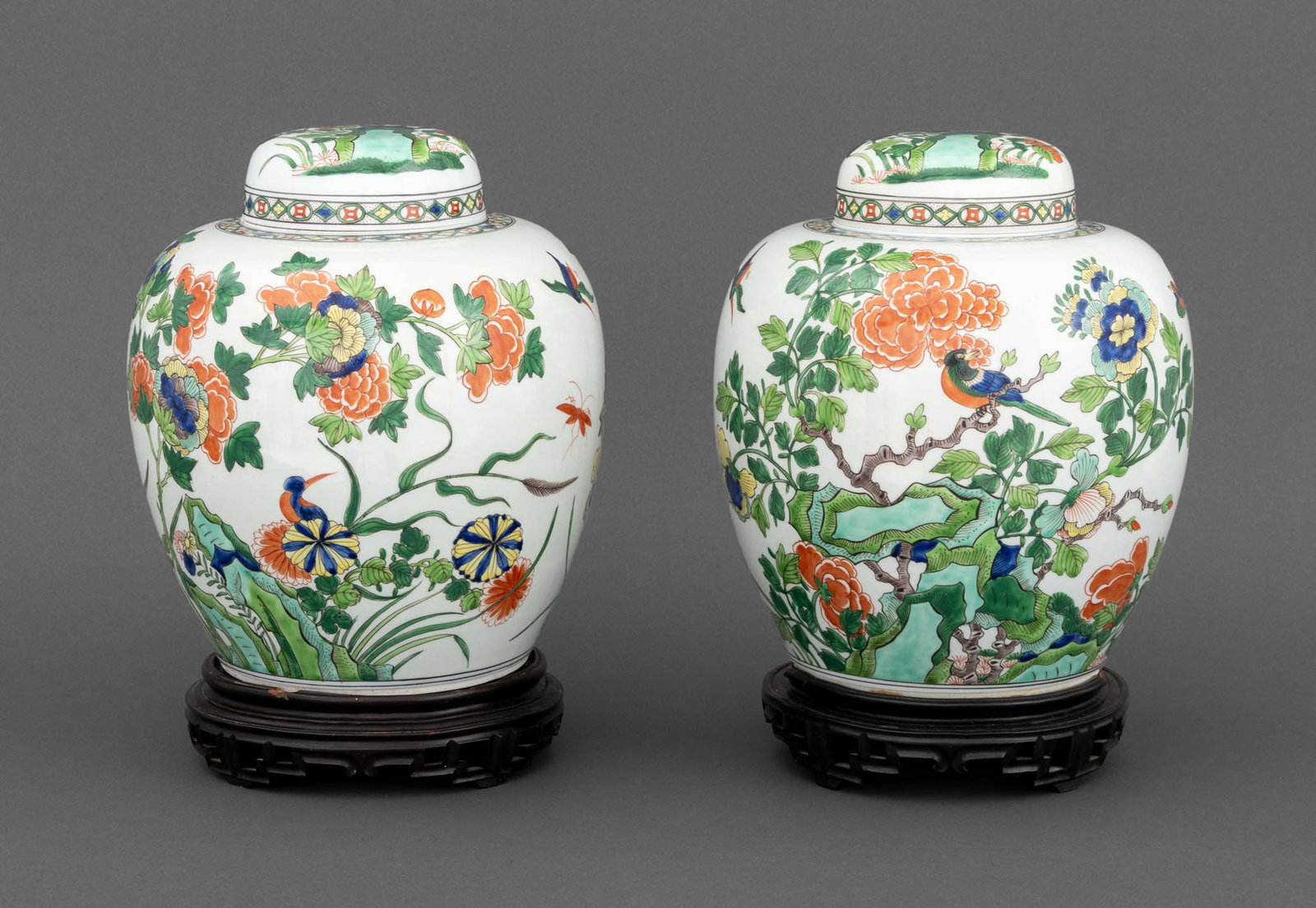 Chinese Famille Verte Porcelain Ginger Jars, Pair (1 of 13)