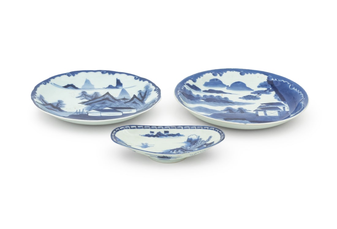 Japanese Blue and White Porcelain Plates, 3 (1 of 13)